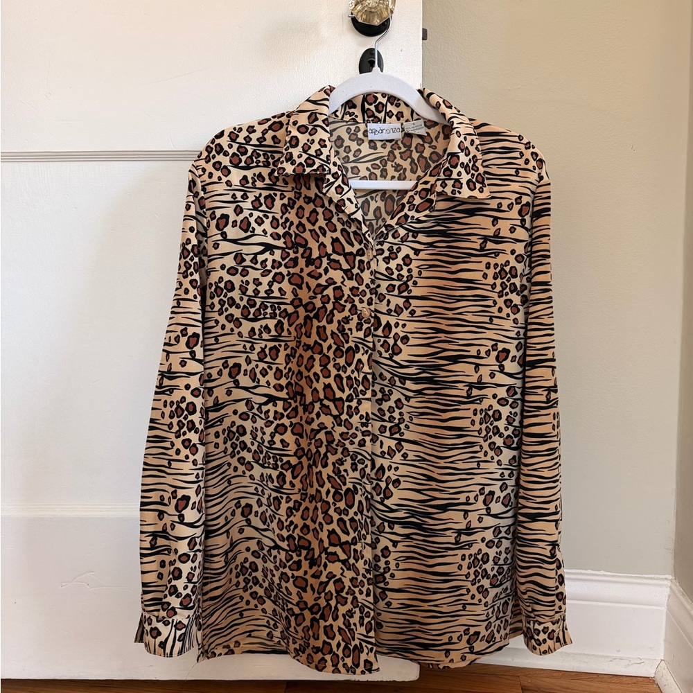 Vintage Animal Print Button-Up Shirt